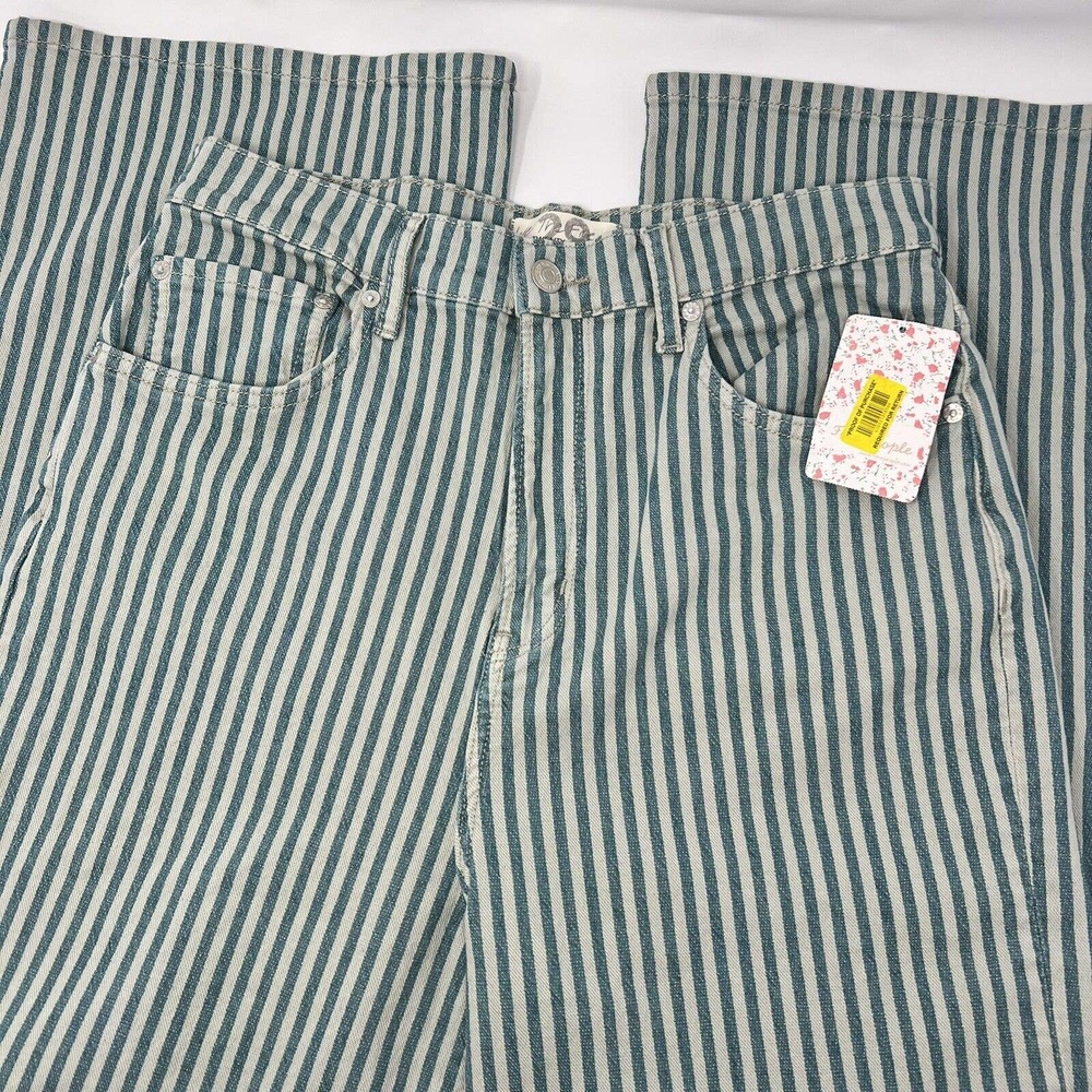 NWT Free People High Wasted Striped Blue Green Flare Jeans Size 29